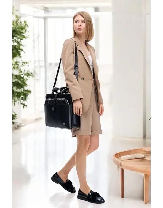 Lüx Kapitone 13, 14 15.6 Inç Ofis Siyah Evrak Laptop Çantası