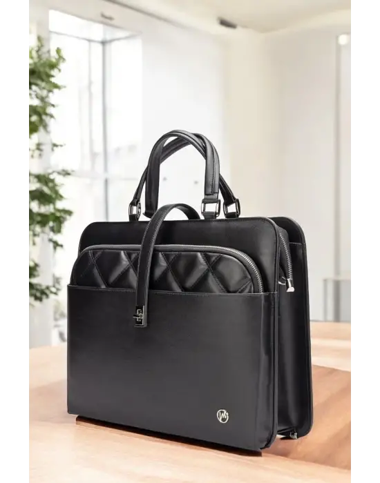 Lüx Kapitone 13, 14 15.6 Inç Ofis Siyah Evrak Laptop Çantası