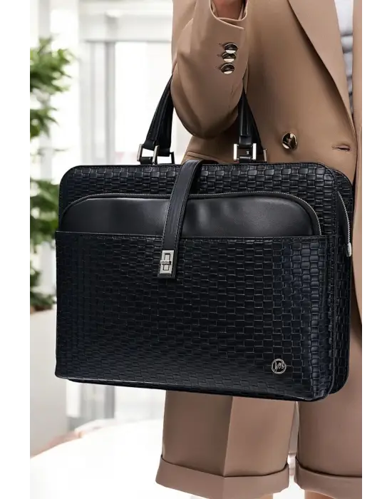 Lüx Kapitone 13, 14 15.6 Inç Ofis Hasır Siyah Evrak Laptop Çantası