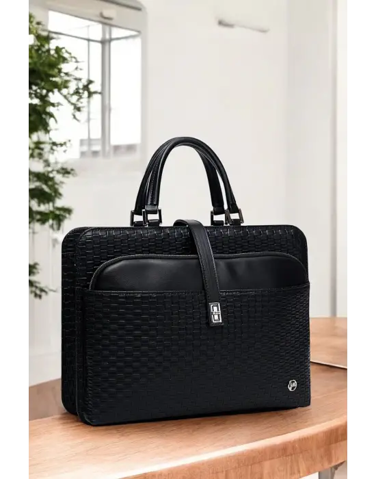 Lüx Kapitone 13, 14 15.6 Inç Ofis Hasır Siyah Evrak Laptop Çantası