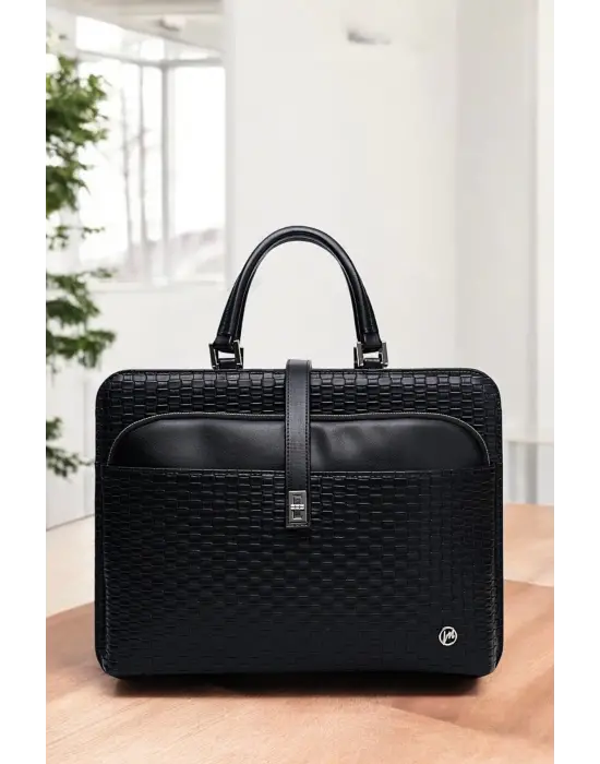Lüx Kapitone 13, 14 15.6 Inç Ofis Hasır Siyah Evrak Laptop Çantası