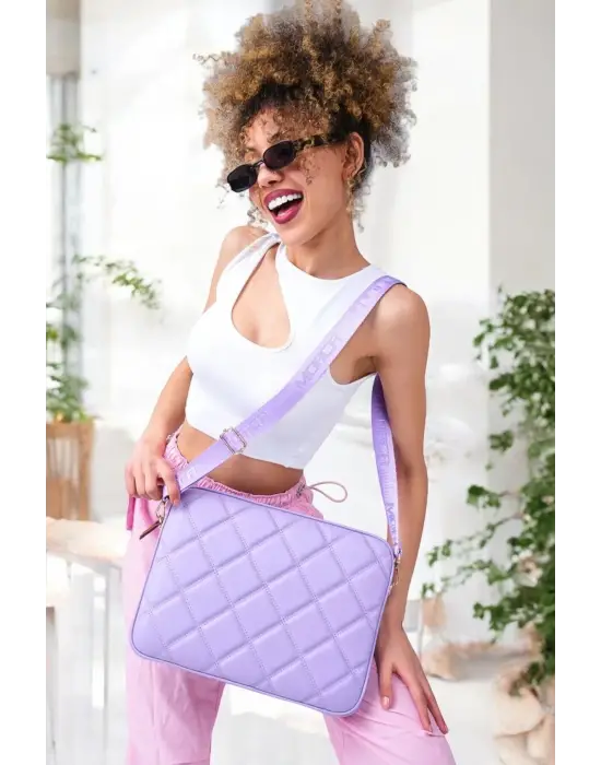 Kapitone Macbook Air Pro 13.3 & 14 İnç Lila Laptop Tablet Kılıfı