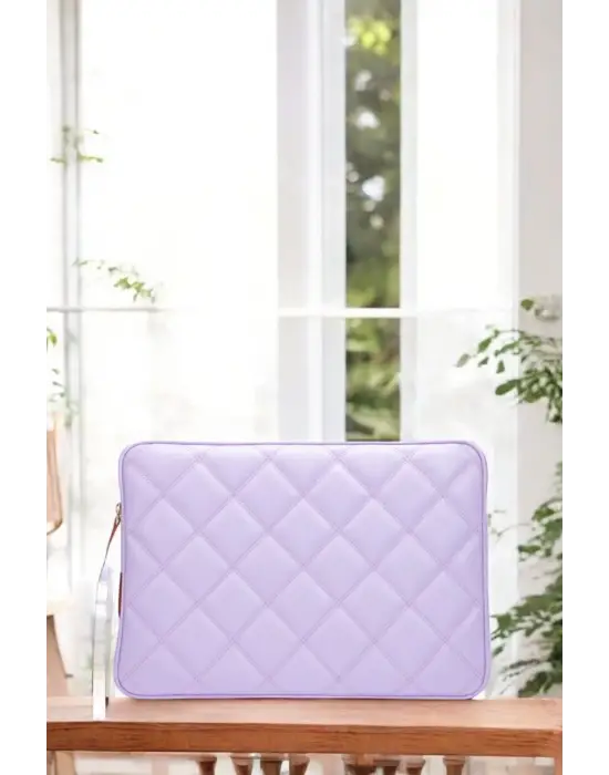 Kapitone Macbook Air Pro 13.3 & 14 İnç Lila Laptop Tablet Kılıfı