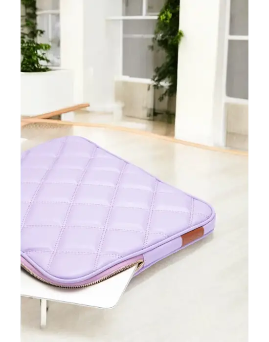 Kapitone Macbook Air Pro 13.3 & 14 İnç Lila Laptop Tablet Kılıfı