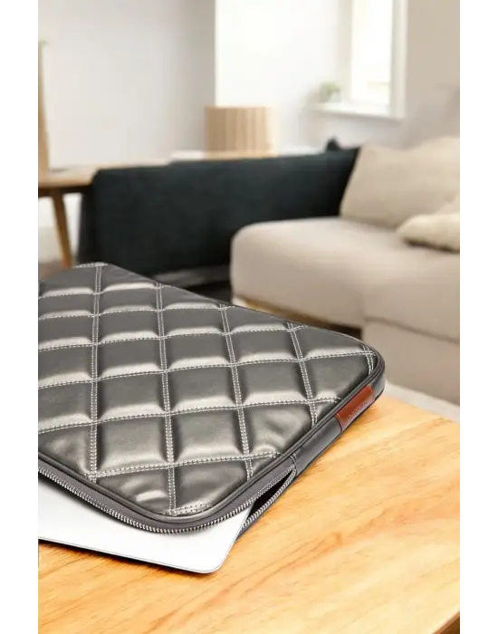 Kapitone Macbook Air Pro 13.3 & 14 İnç Gri Laptop Tablet Kılıfı