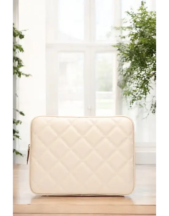 Kapitone Macbook Air Pro 13.3 & 14 İnç Bej Laptop Tablet Kılıfı