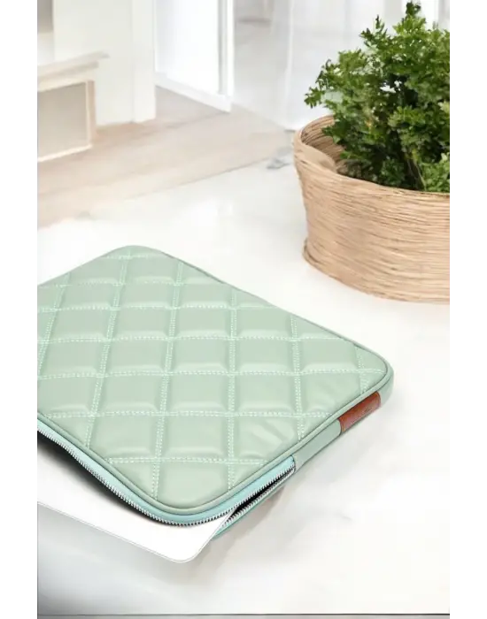 Kapitone Macbook Air Pro 13.3 & 14 İnç Su Yeşili Laptop Tablet Kılıfı