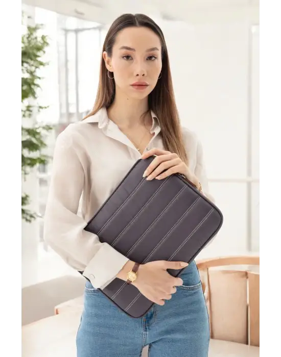 Çizgili Su Geçirmez Macbook Air Pro 13.3 & 14 İnç Gri Laptop Tablet Kılıfı