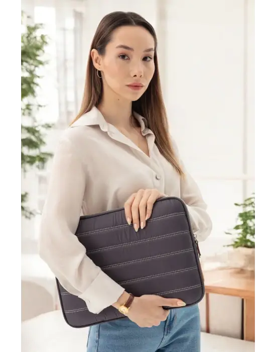 Çizgili Su Geçirmez Macbook Air Pro 13.3 & 14 İnç Gri Laptop Tablet Kılıfı