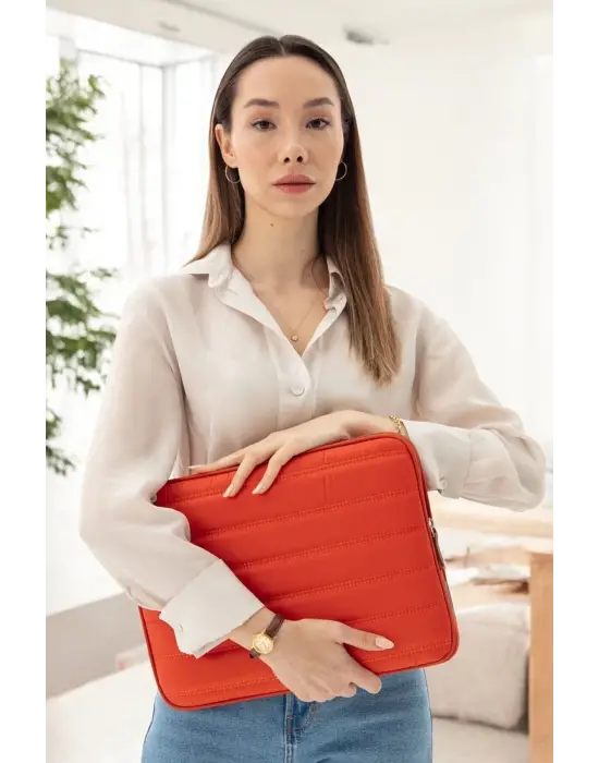 Çizgili Su Geçirmez Macbook Air Pro 13.3 & 14 İnç Turuncu Laptop Tablet Kılıfı