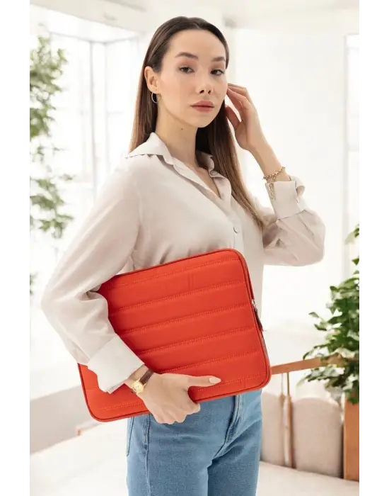 Çizgili Su Geçirmez Macbook Air Pro 13.3 & 14 İnç Turuncu Laptop Tablet Kılıfı