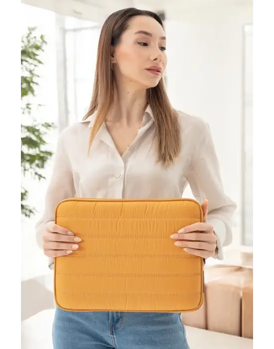 Çizgili Su Geçirmez Macbook Air Pro 13.3 & 14 İnç Sarı Laptop Tablet Kılıfı