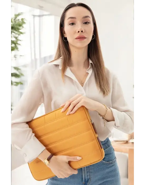 Çizgili Su Geçirmez Macbook Air Pro 13.3 & 14 İnç Sarı Laptop Tablet Kılıfı