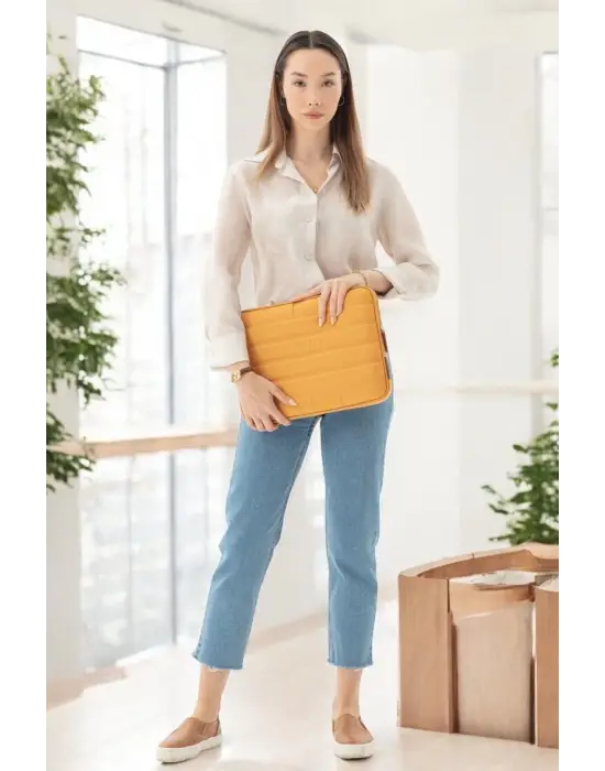 Çizgili Su Geçirmez Macbook Air Pro 13.3 & 14 İnç Sarı Laptop Tablet Kılıfı