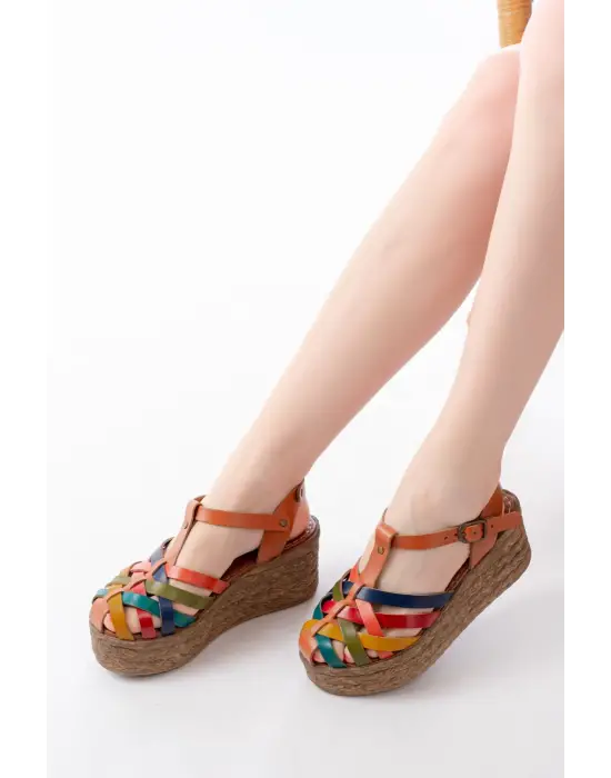 684-02 Taba Multi Ortopedik Hakiki Deri Dolgu Kadın Sandalet