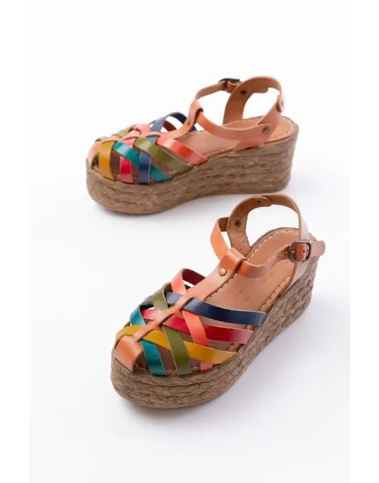 684-02 Taba Multi Ortopedik Hakiki Deri Dolgu Kadın Sandalet