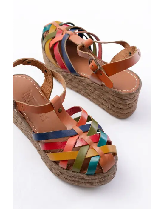 684-02 Taba Multi Ortopedik Hakiki Deri Dolgu Kadın Sandalet