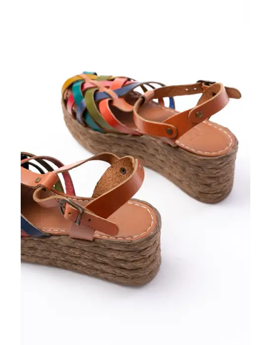 684-02 Taba Multi Ortopedik Hakiki Deri Dolgu Kadın Sandalet