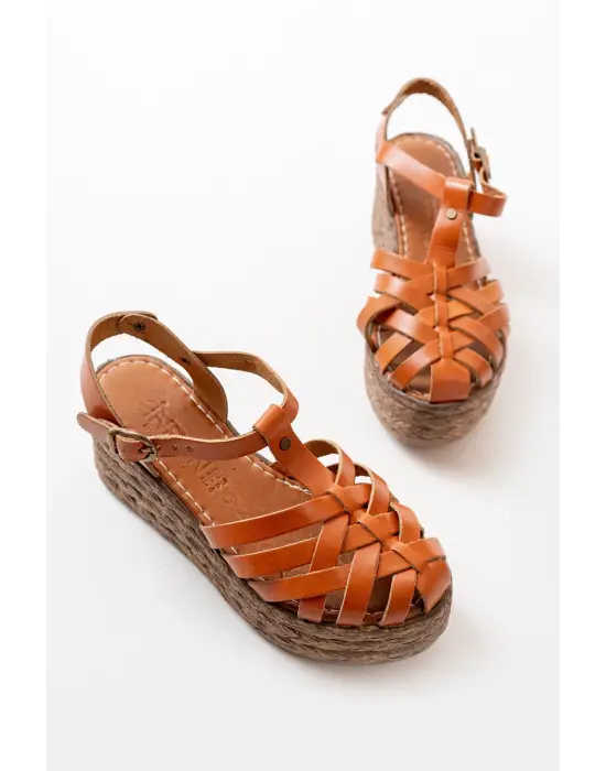 Taba Ortopedik Hakiki Deri Dolgu Kadın Sandalet