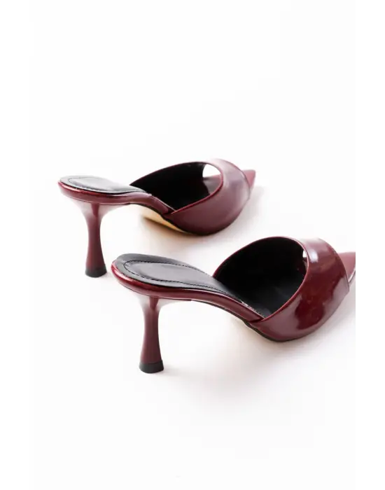 716 Bordo Rugan Sivri Burunlu Topuklu Kadın Terlik