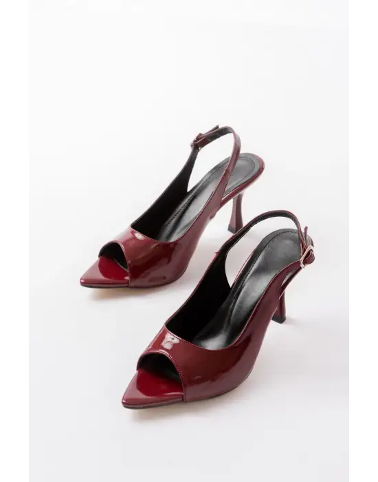 717 Bordo Rugan Sivri Burunlu Topuklu Kadın Sandalet