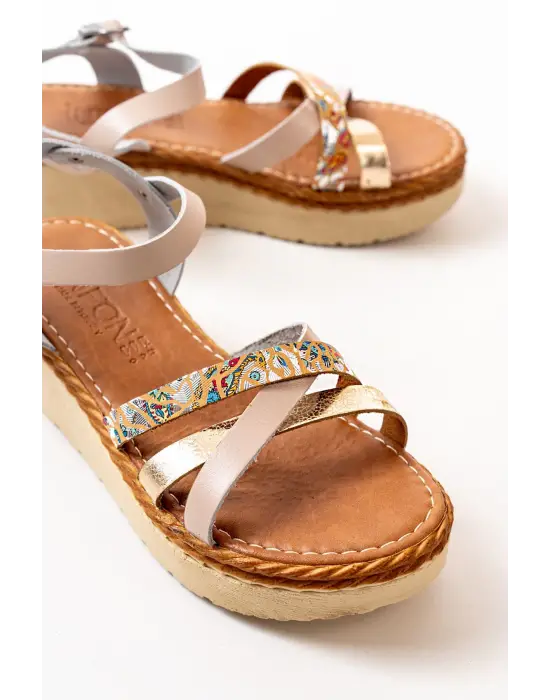 Bej Multi Ortopedik Hakiki Deri Dolgu Kadın Sandalet