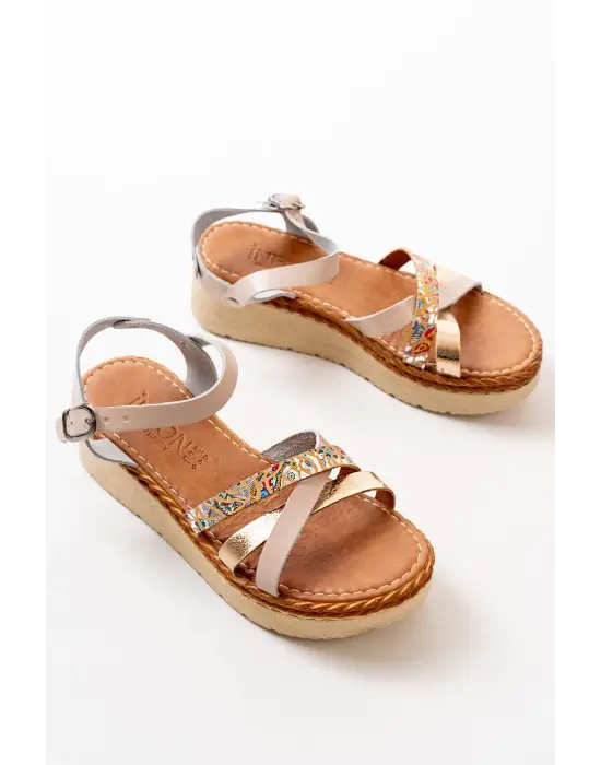 Bej Multi Ortopedik Hakiki Deri Dolgu Kadın Sandalet