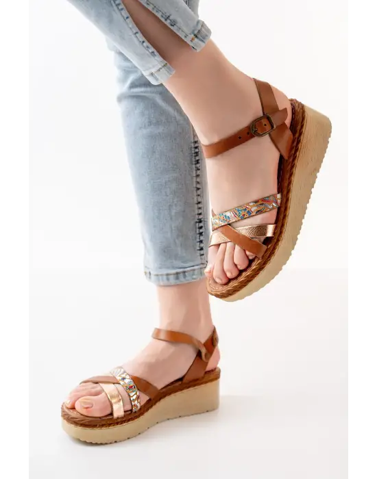 Taba Multi Ortopedik Hakiki Deri Dolgu Kadın Sandalet