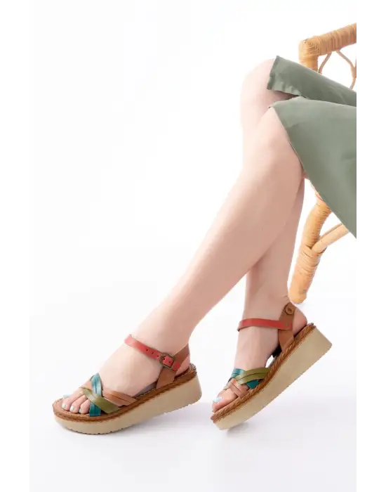 730-037 Multi Hakiki Deri Ortopedik Taban Kadın Sandalet