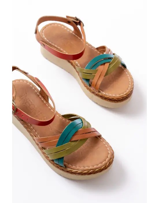 730-037 Multi Hakiki Deri Ortopedik Taban Kadın Sandalet