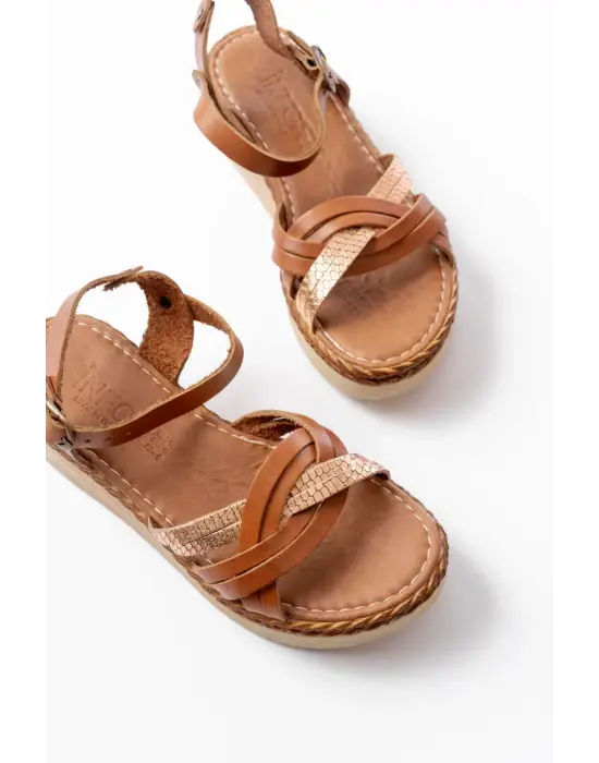 730-037 Taba Ayna Hakiki Deri Ortopedik Taban Kadın Sandalet