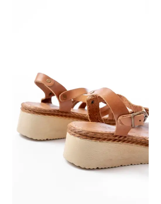 730-037 Taba Ayna Hakiki Deri Ortopedik Taban Kadın Sandalet