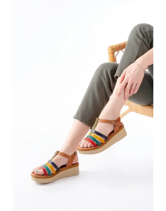 730-142 Multi Hakiki Deri Ortopedik Taban Kadın Sandalet