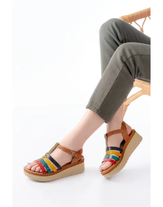 730-142 Multi Hakiki Deri Ortopedik Taban Kadın Sandalet