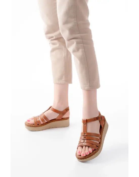 730-142 Taba Hakiki Deri Ortopedik Taban Kadın Sandalet