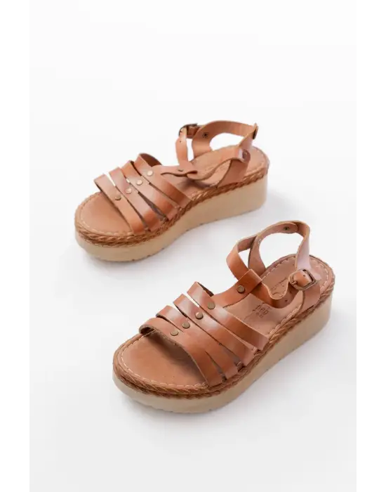 730-142 Taba Hakiki Deri Ortopedik Taban Kadın Sandalet