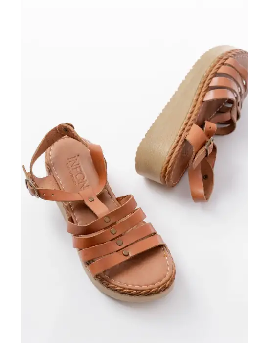 730-142 Taba Hakiki Deri Ortopedik Taban Kadın Sandalet