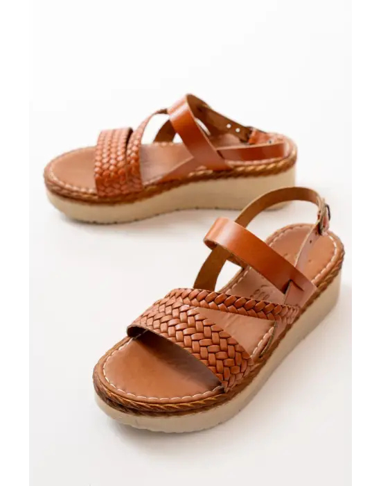 Taba Ortopedik Hakiki Deri Dolgu Kadın Sandalet