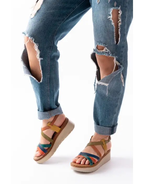 730-153 Multi Ortopedik Hakiki Deri Dolgu Kadın Sandalet