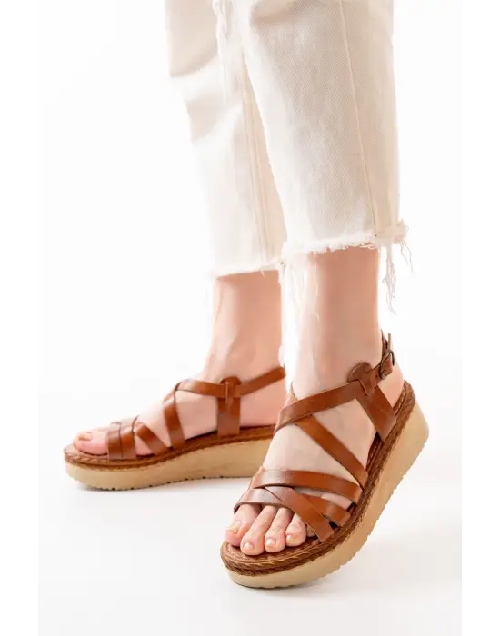 Taba Ortopedik Hakiki Deri Dolgu Kadın Sandalet