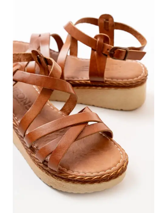 Taba Ortopedik Hakiki Deri Dolgu Kadın Sandalet