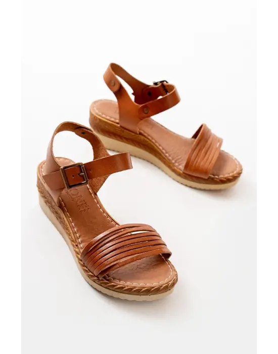 Taba Ortopedik Hakiki Deri Dolgu Kadın Sandalet