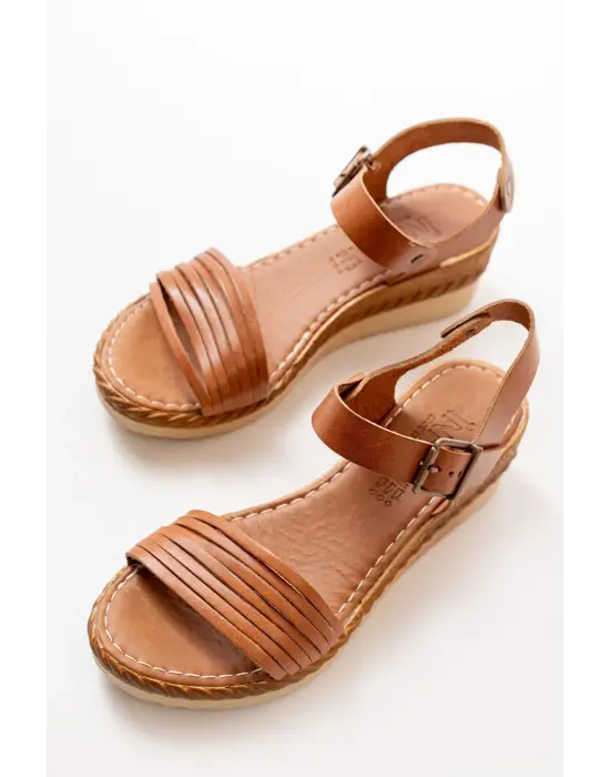 Taba Ortopedik Hakiki Deri Dolgu Kadın Sandalet
