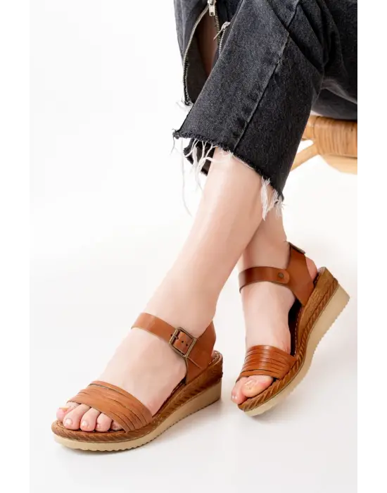 Taba Ortopedik Hakiki Deri Dolgu Kadın Sandalet