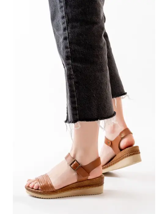 Taba Ortopedik Hakiki Deri Dolgu Kadın Sandalet