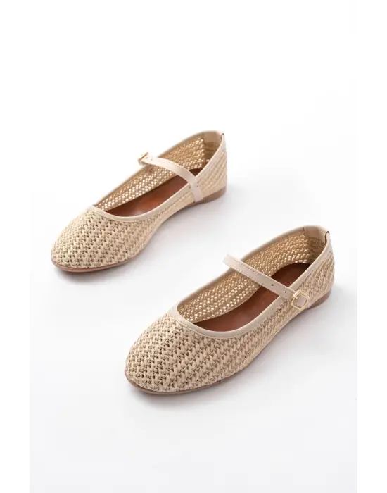 7432 Bej Fileli Toka Detaylı Günlük Kadın Babet