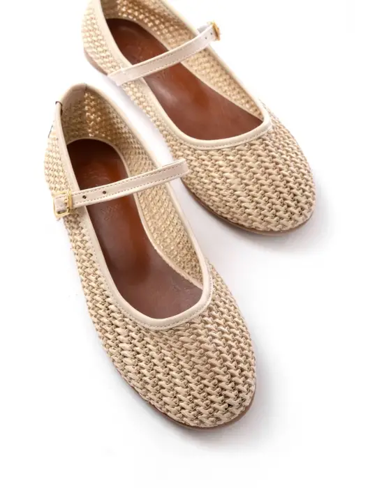 7432 Bej Fileli Toka Detaylı Günlük Kadın Babet