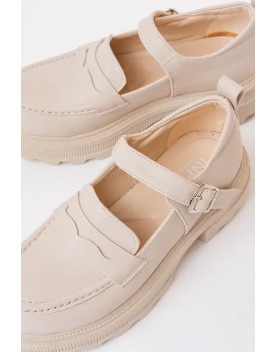 Bej Süet Kadın Günlük Yüksek Tabanlı Loafer Ayakkabı