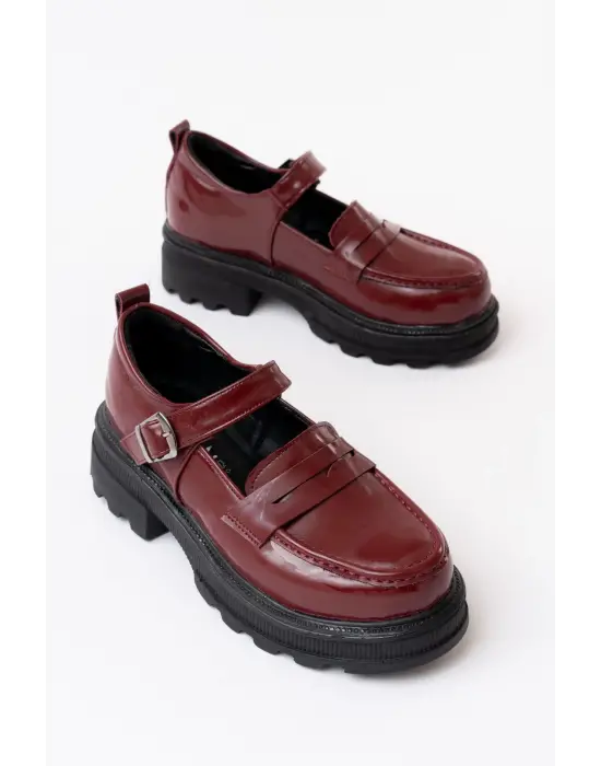 Bordo Rugan Kadın Günlük Yüksek Tabanlı Loafer Ayakkabı