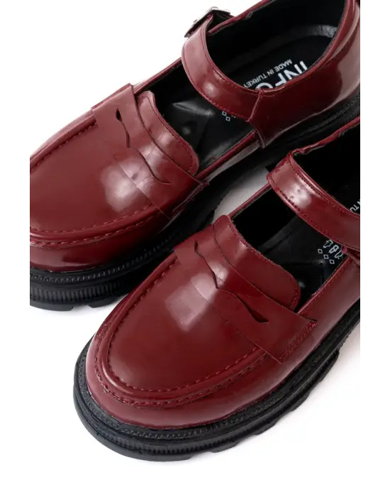 Bordo Rugan Kadın Günlük Yüksek Tabanlı Loafer Ayakkabı